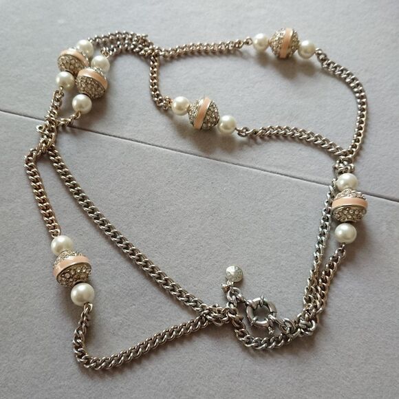 J. Crew faux pearl peach pave gold tone necklace - Picture 7 of 9